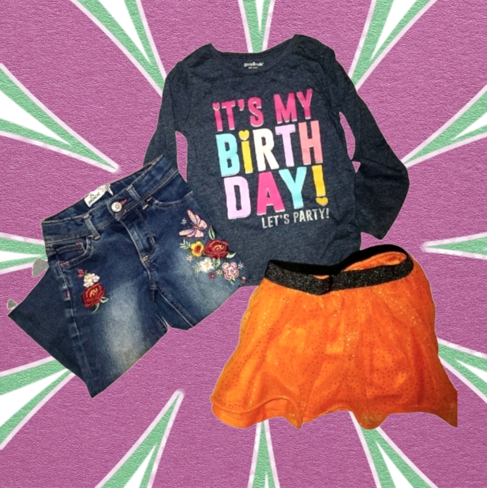 JORDACHE 6 yr old Girl's Jeans, Shirt & Skirt Birthday Bundle